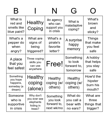 Safety Planning Bingo Card