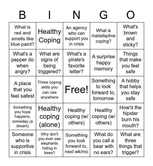 Safety Planning Bingo Card