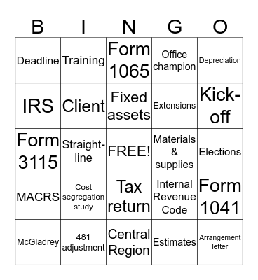 McGladrey Busy Season Kick-Off Bingo Card