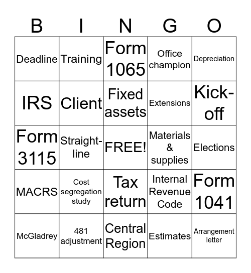 McGladrey Busy Season Kick-Off Bingo Card