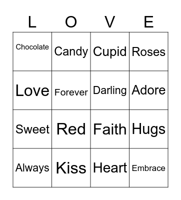 Happy Valentines Day Bingo Card