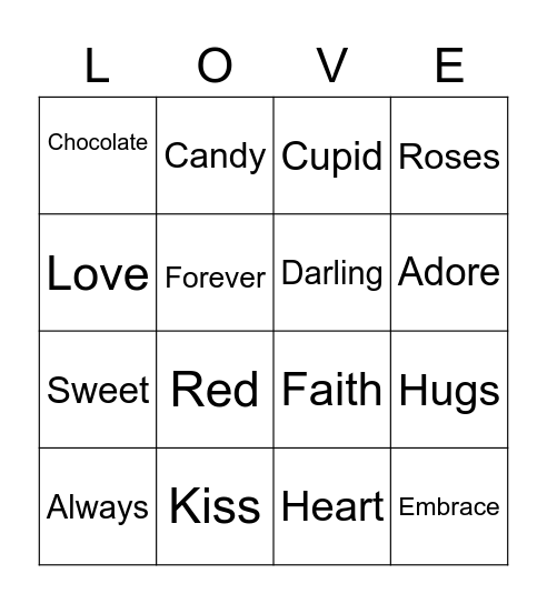 Happy Valentines Day Bingo Card