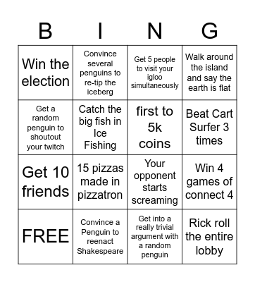 Club Penguin Bingo Card