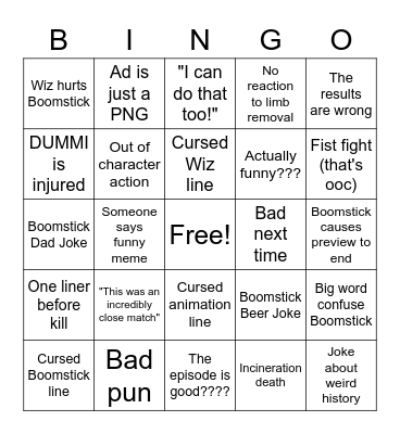 Death Battle Bingo Card