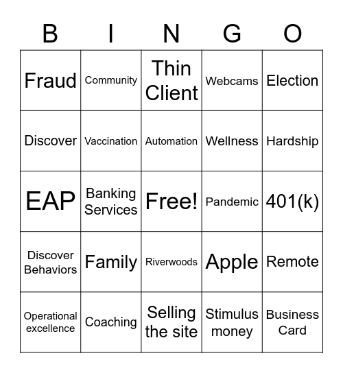 Roadshow Bingo Card