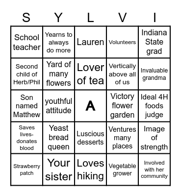 Happy birthday SYLVI A Bingo Card