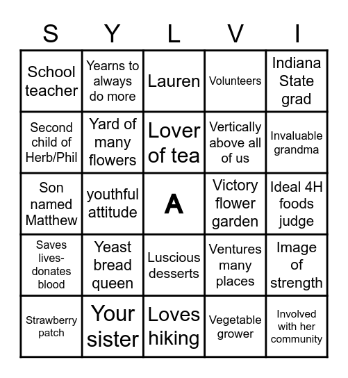 Happy birthday SYLVI A Bingo Card