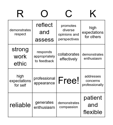 Dispositions for Teachers Bingo Card