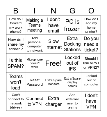IT - WFH Bingo Card
