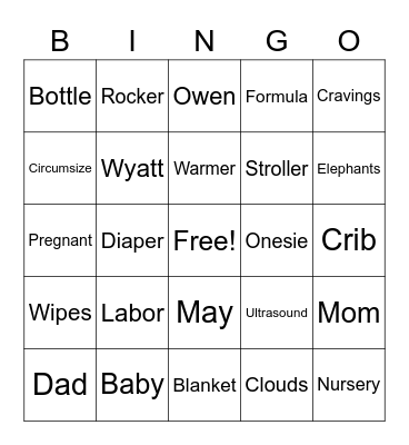 Baby Shower Bingo Card