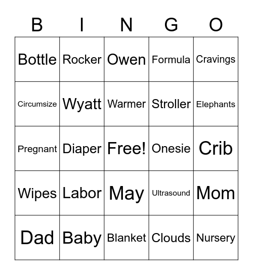 Baby Shower Bingo Card