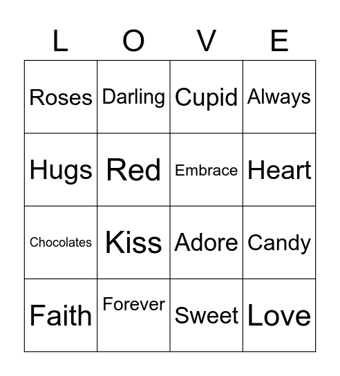 Happy Valentines Bingo Card