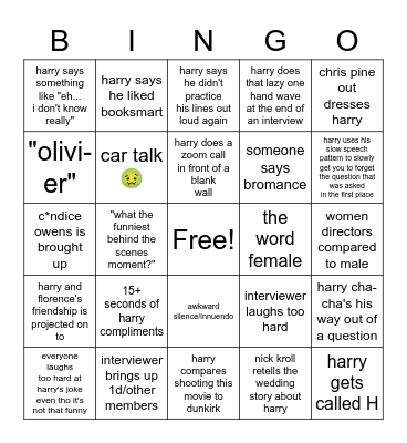DWD press bingo Card