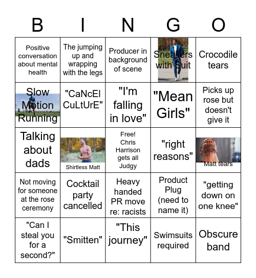 Matt James The Bachellor Bingo Card