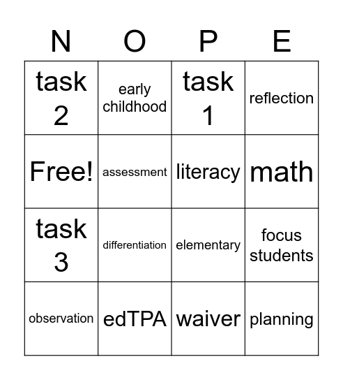 edTPA meeting BINGO Card