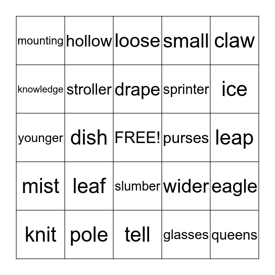 Rhyming Bingo Card
