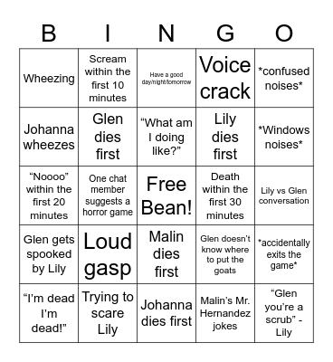 Devour Stream Bingo Card