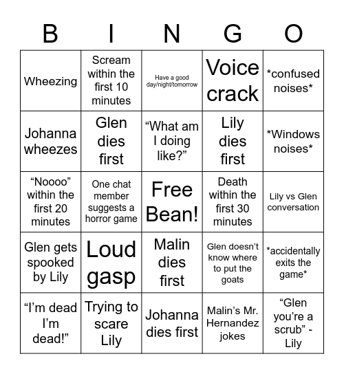 Devour Stream Bingo Card