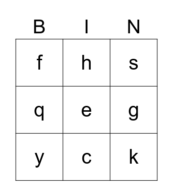 Lowercase Letters Bingo Card