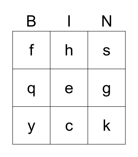 Lowercase Letters Bingo Card