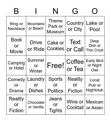 Debs Birthday Bingo Card