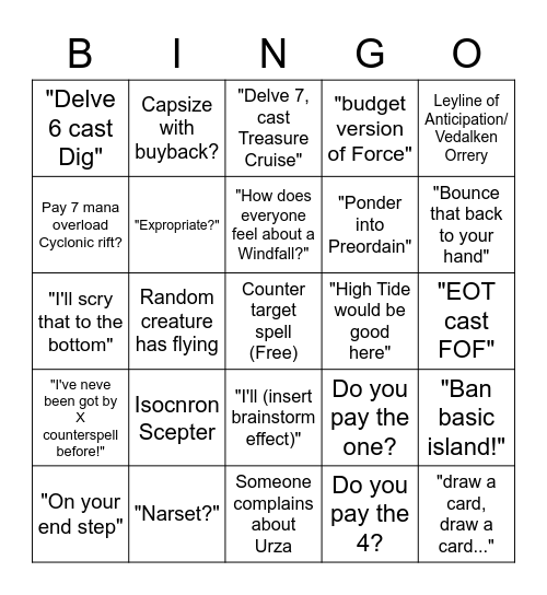 Mono Blue Commander Bingo Card