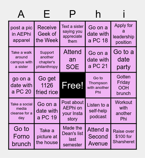 AEPhi March Bingo! Bingo Card