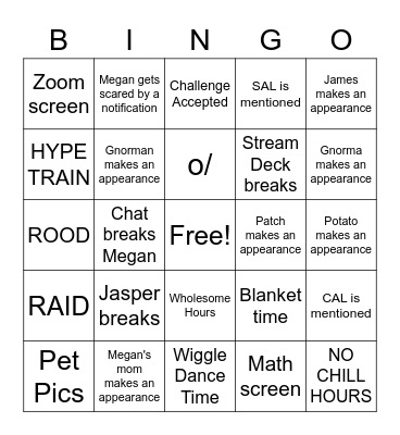 MOAT Bingo Card