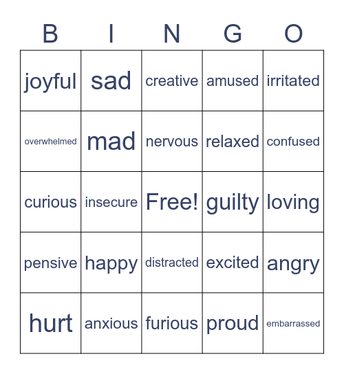 Emotion Bingo Card
