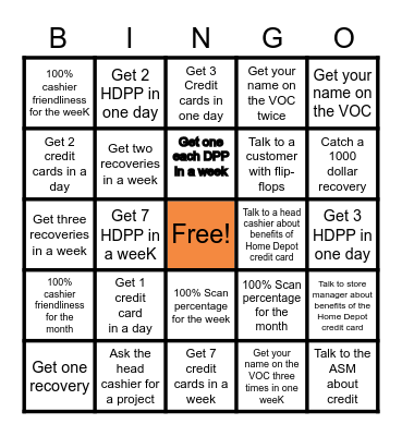 Home Depot Bingo Card