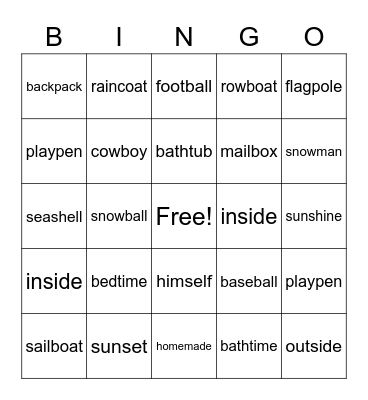Compound Words Bingo Card