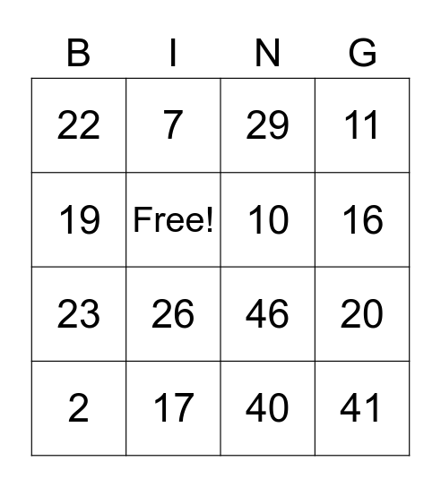 Numbers 1 50 For Kids Bingo Card