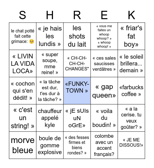 SHREK #2 (FRANÇAIS) Bingo Card
