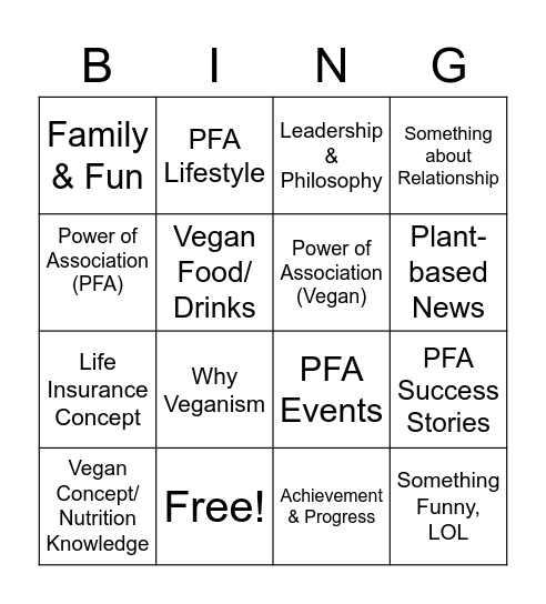Social Media Bingo Card