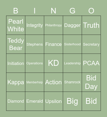 Kappa Delta Bingo Card