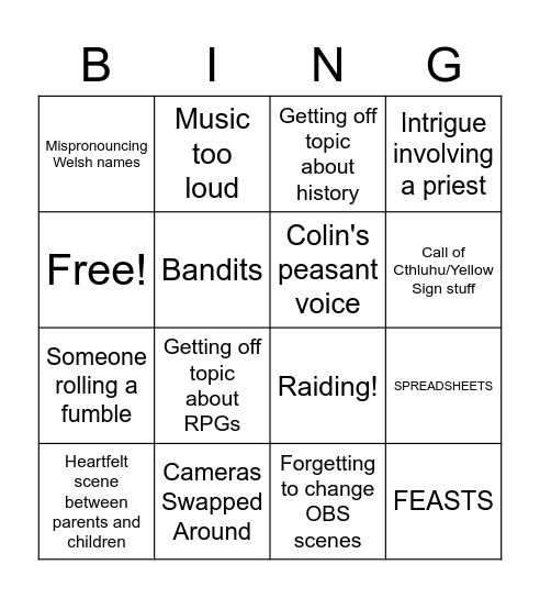 PENDRAGON Bingo Card
