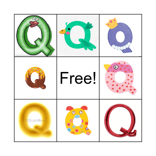 Letter Q Bingo Card