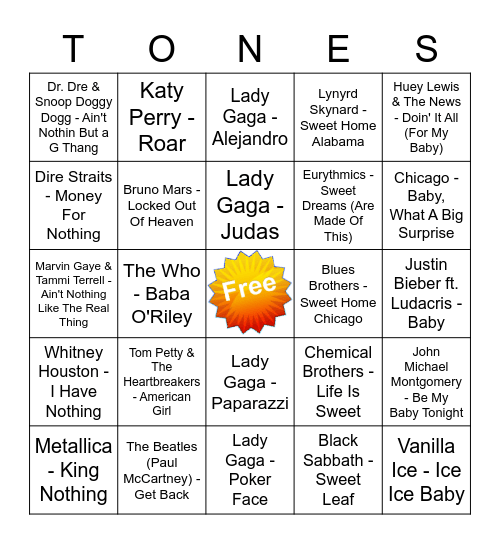 Game Of Tones 2/15/21 Game 2 Bingo Card