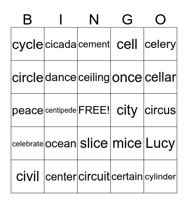 Soft C Bingo Card