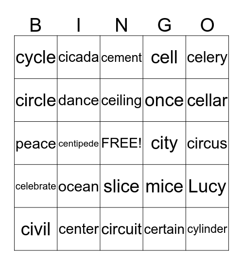 Soft C Bingo Card