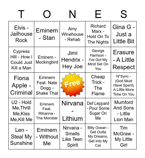 Game Of Tones 2/15/21 Game 5 Bingo Card