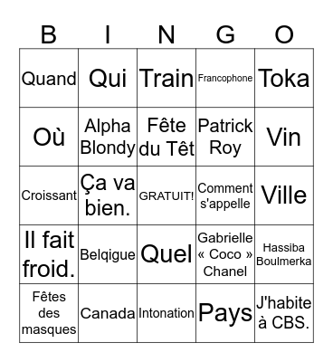 La Francophonie Bingo Card