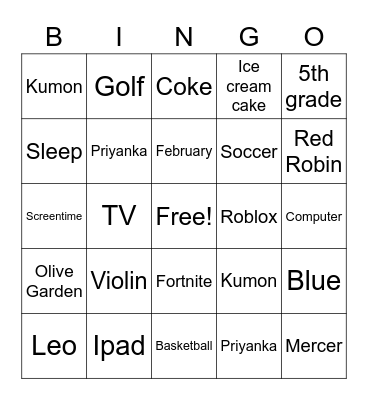 Untitled Bingo Card