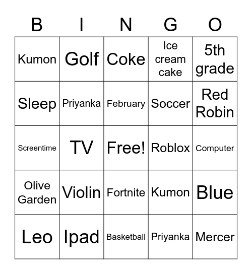 Untitled Bingo Card