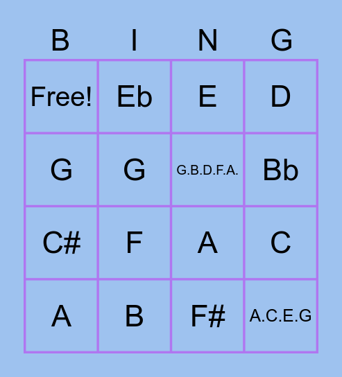Bass Clef Review Bingo Card