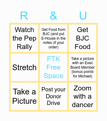 THON Rise and Unify Bingo Card