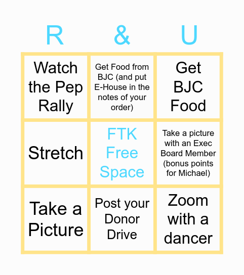 THON Rise and Unify Bingo Card