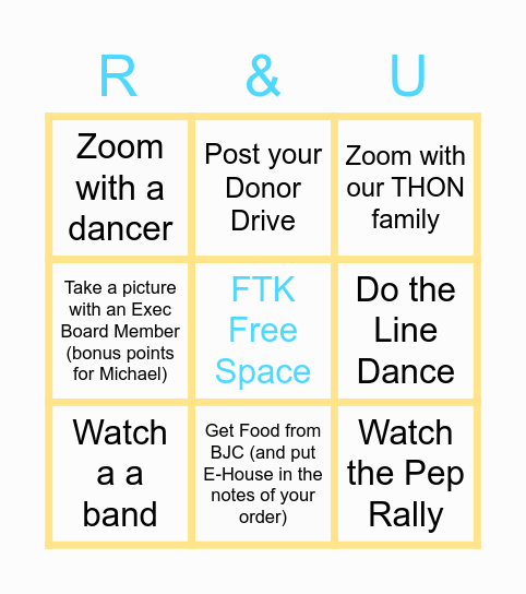 THON Rise and Unify Bingo Card