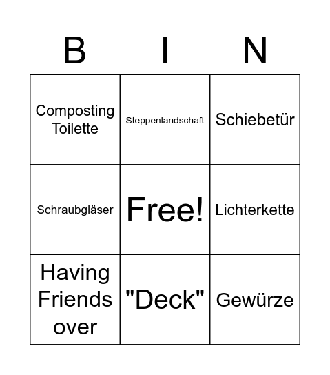 Tiny House Bingo Card