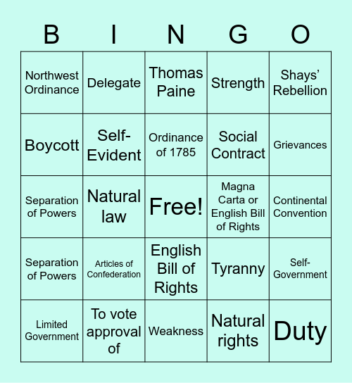 Organizing Principle 2 Bingo Card